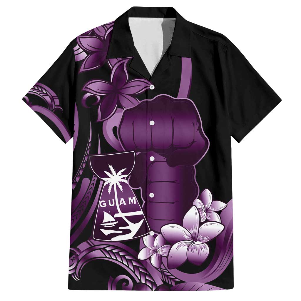 Purple Hafa Adai Guam Family Matching Off Shoulder Short Dress and Hawaiian Shirt Chamorro Latte Stone Hand With Plumeria