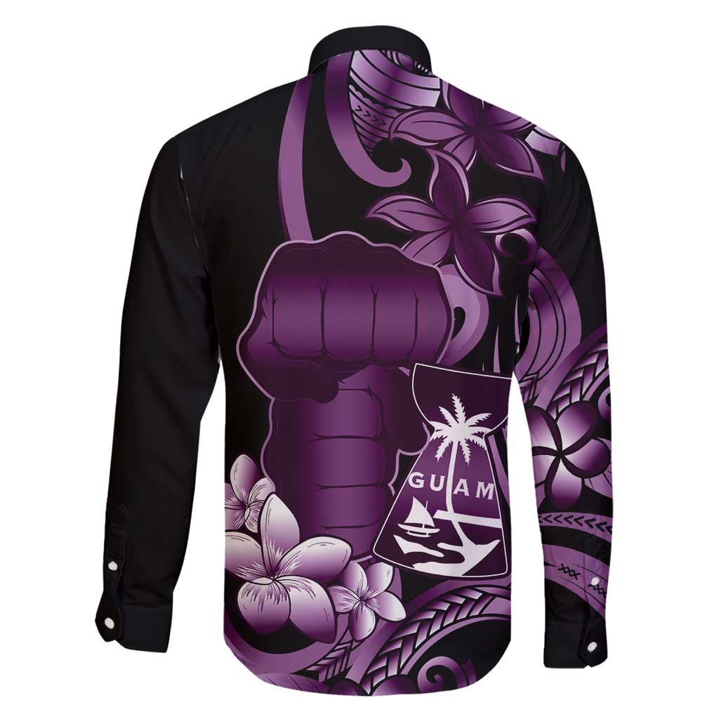 Purple Hafa Adai Guam Family Matching Off Shoulder Short Dress and Hawaiian Shirt Chamorro Latte Stone Hand With Plumeria