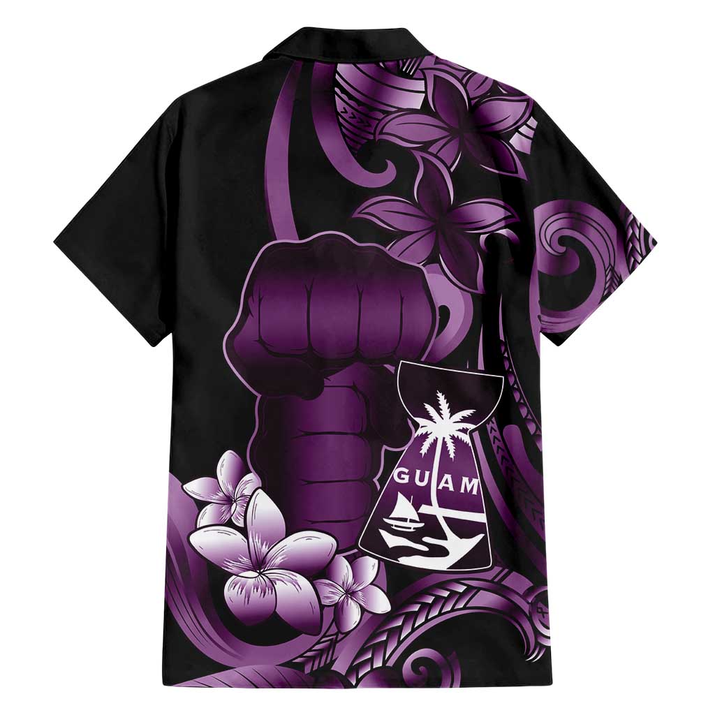 Purple Hafa Adai Guam Family Matching Short Sleeve Bodycon Dress and Hawaiian Shirt Chamorro Latte Stone Hand With Plumeria