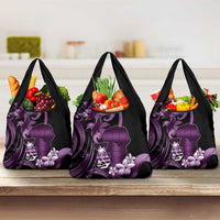Purple Hafa Adai Guam Grocery Bag Chamorro Latte Stone Hand With Plumeria LT14 3-pack One Size Purple - Polynesian Pride