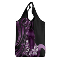 Purple Hafa Adai Guam Grocery Bag Chamorro Latte Stone Hand With Plumeria LT14 - Polynesian Pride