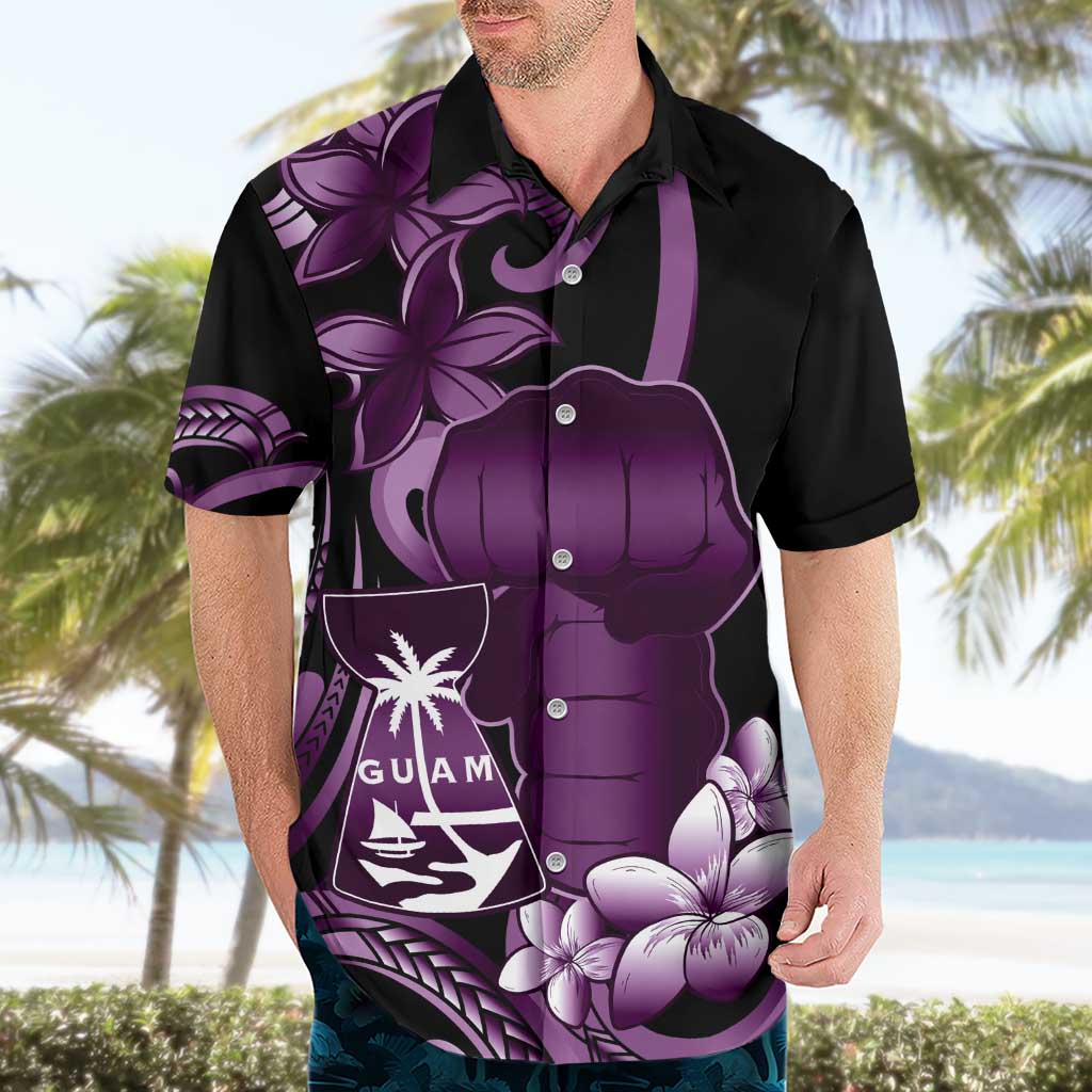Purple Hafa Adai Guam Hawaiian Shirt Chamorro Latte Stone Hand With Plumeria