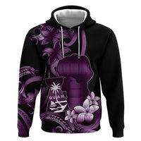Purple Hafa Adai Guam Hoodie Chamorro Latte Stone Hand With Plumeria