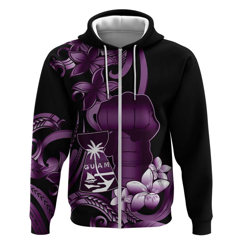 Purple Hafa Adai Guam Hoodie Chamorro Latte Stone Hand With Plumeria