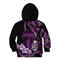 Purple Hafa Adai Guam Kid Hoodie Chamorro Latte Stone Hand With Plumeria