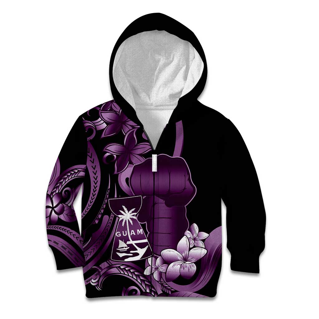 Purple Hafa Adai Guam Kid Hoodie Chamorro Latte Stone Hand With Plumeria