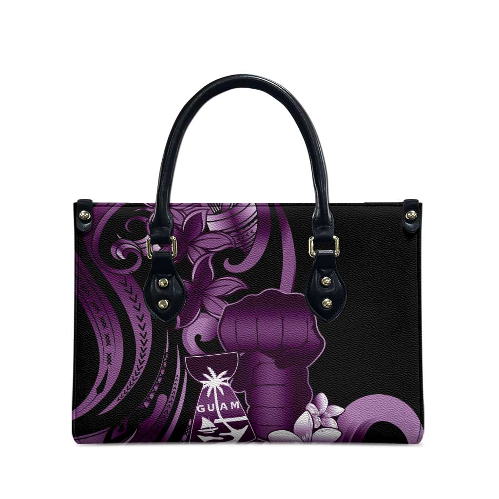 Purple Hafa Adai Guam Leather Bag Chamorro Latte Stone Hand With Plumeria - Polynesian Pride