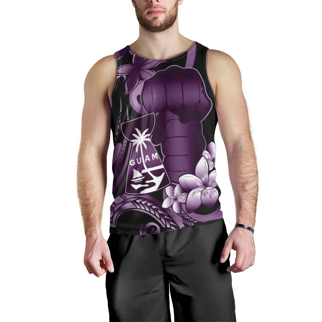 Purple Hafa Adai Guam Men Tank Top Chamorro Latte Stone Hand With Plumeria