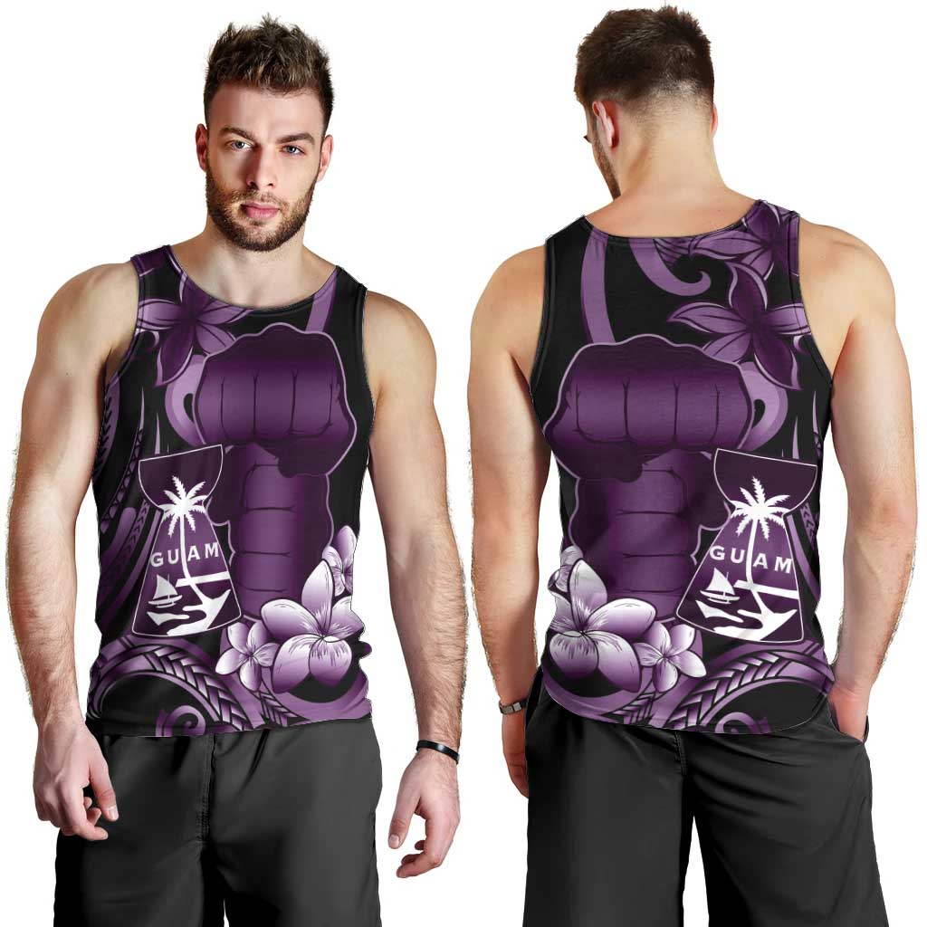 Purple Hafa Adai Guam Men Tank Top Chamorro Latte Stone Hand With Plumeria
