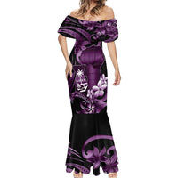 Purple Hafa Adai Guam Mermaid Dress Chamorro Latte Stone Hand With Plumeria