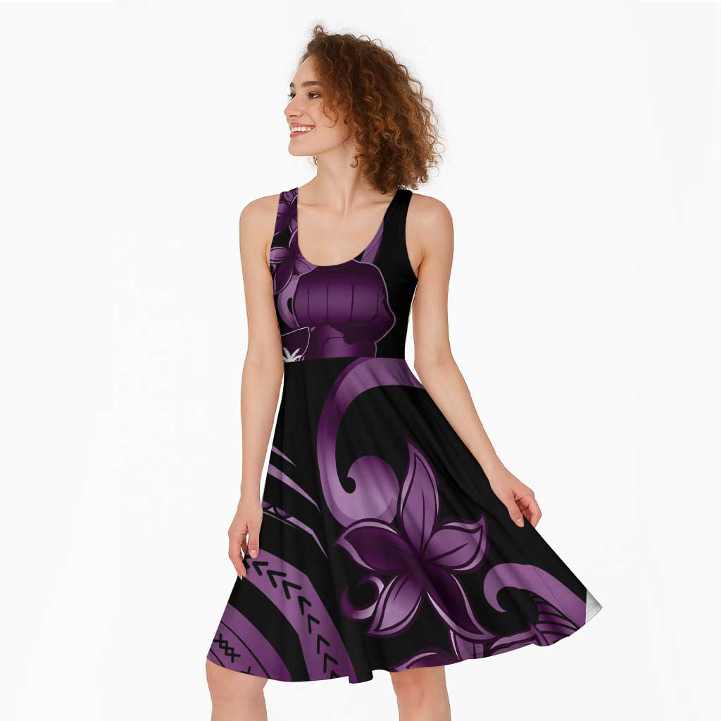 Purple Hafa Adai Guam Midi Dress Chamorro Latte Stone Hand With Plumeria - Polynesian Pride