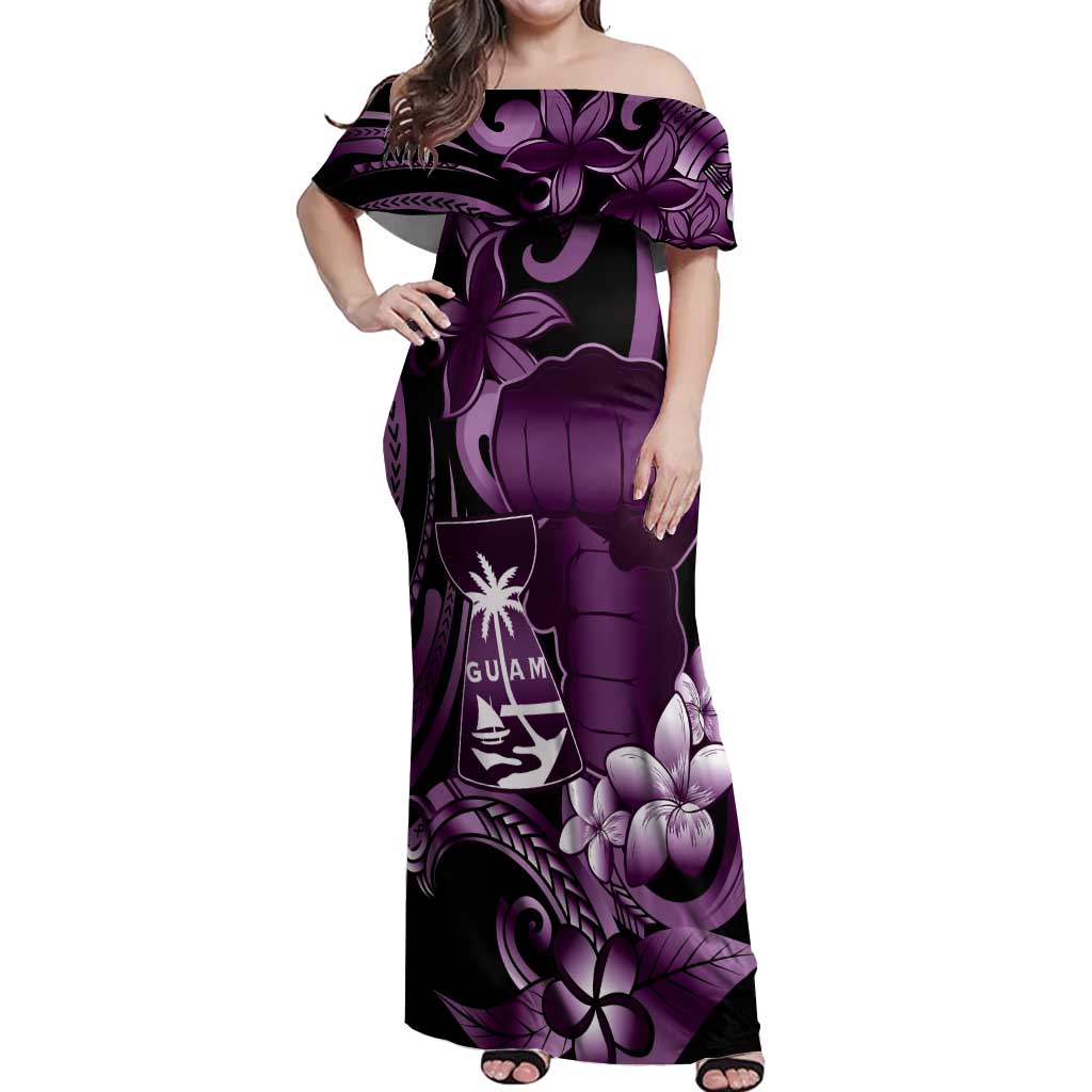 Purple Hafa Adai Guam Off Shoulder Maxi Dress Chamorro Latte Stone Hand With Plumeria