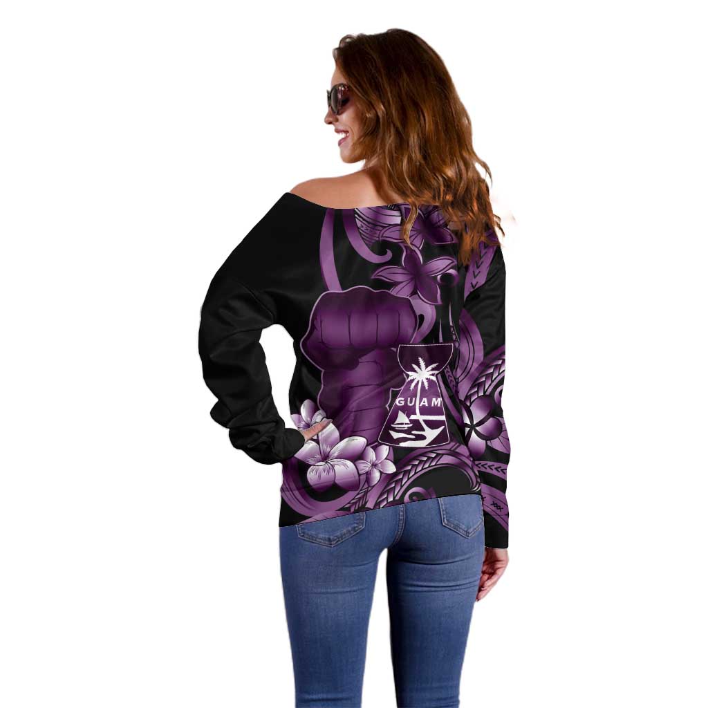 Purple Hafa Adai Guam Off Shoulder Sweater Chamorro Latte Stone Hand With Plumeria