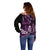 Purple Hafa Adai Guam Off Shoulder Sweater Chamorro Latte Stone Hand With Plumeria