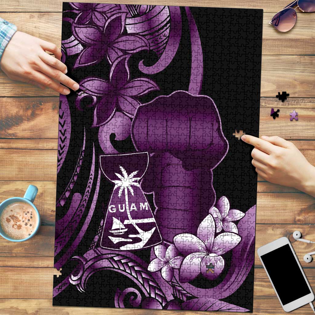 Purple Hafa Adai Guam Puzzle Chamorro Latte Stone Hand With Plumeria - Polynesian Pride
