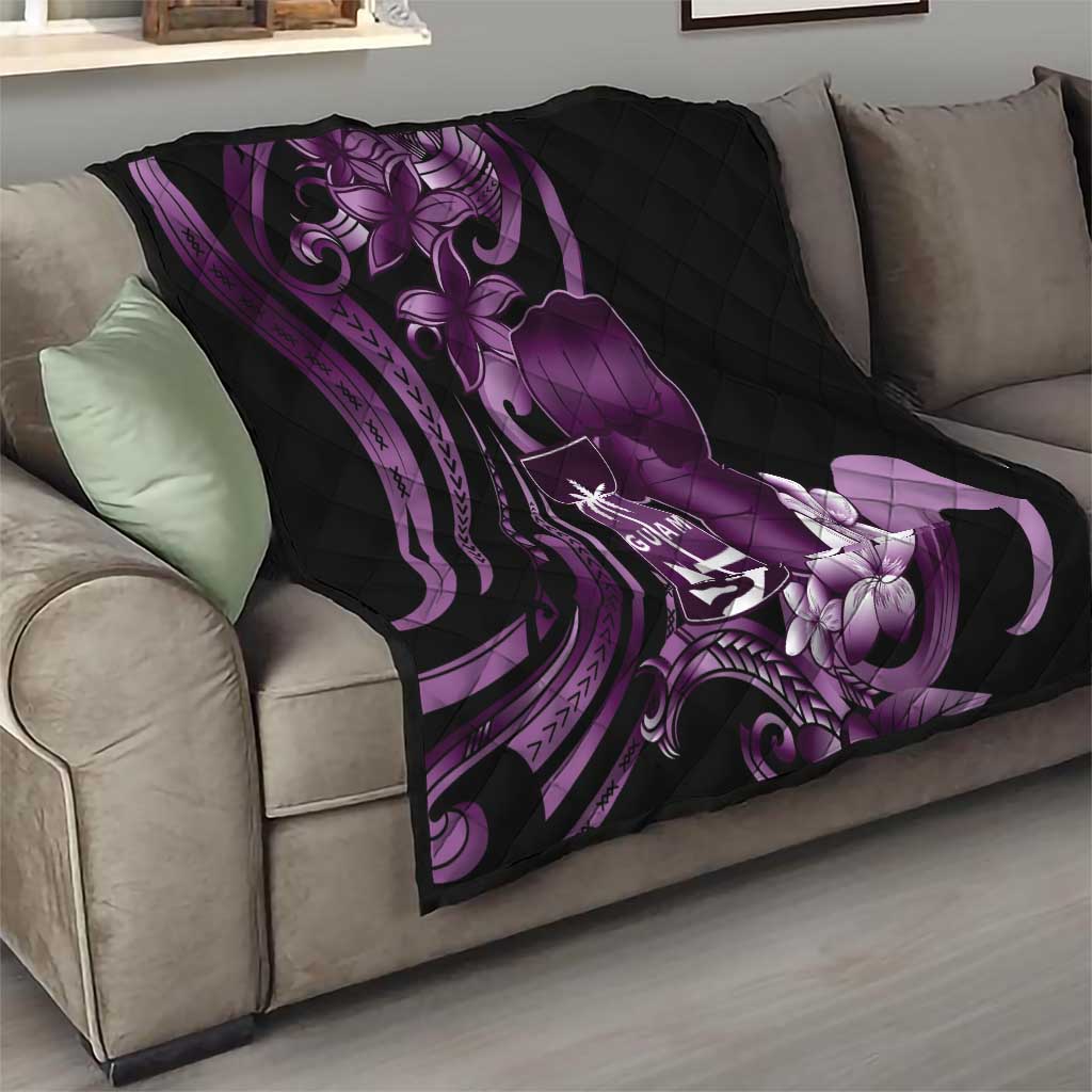 Purple Hafa Adai Guam Quilt Chamorro Latte Stone Hand With Plumeria