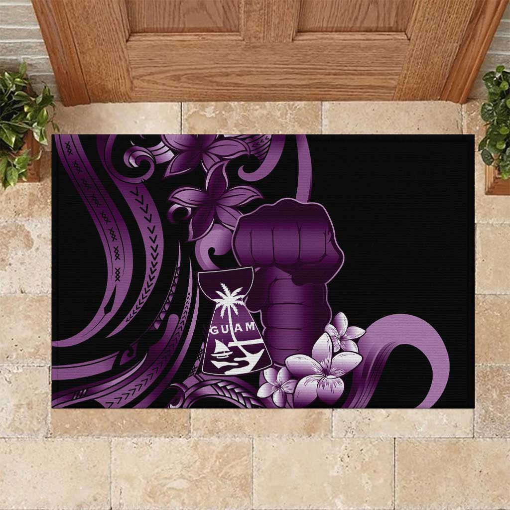 Purple Hafa Adai Guam Rubber Doormat Chamorro Latte Stone Hand With Plumeria