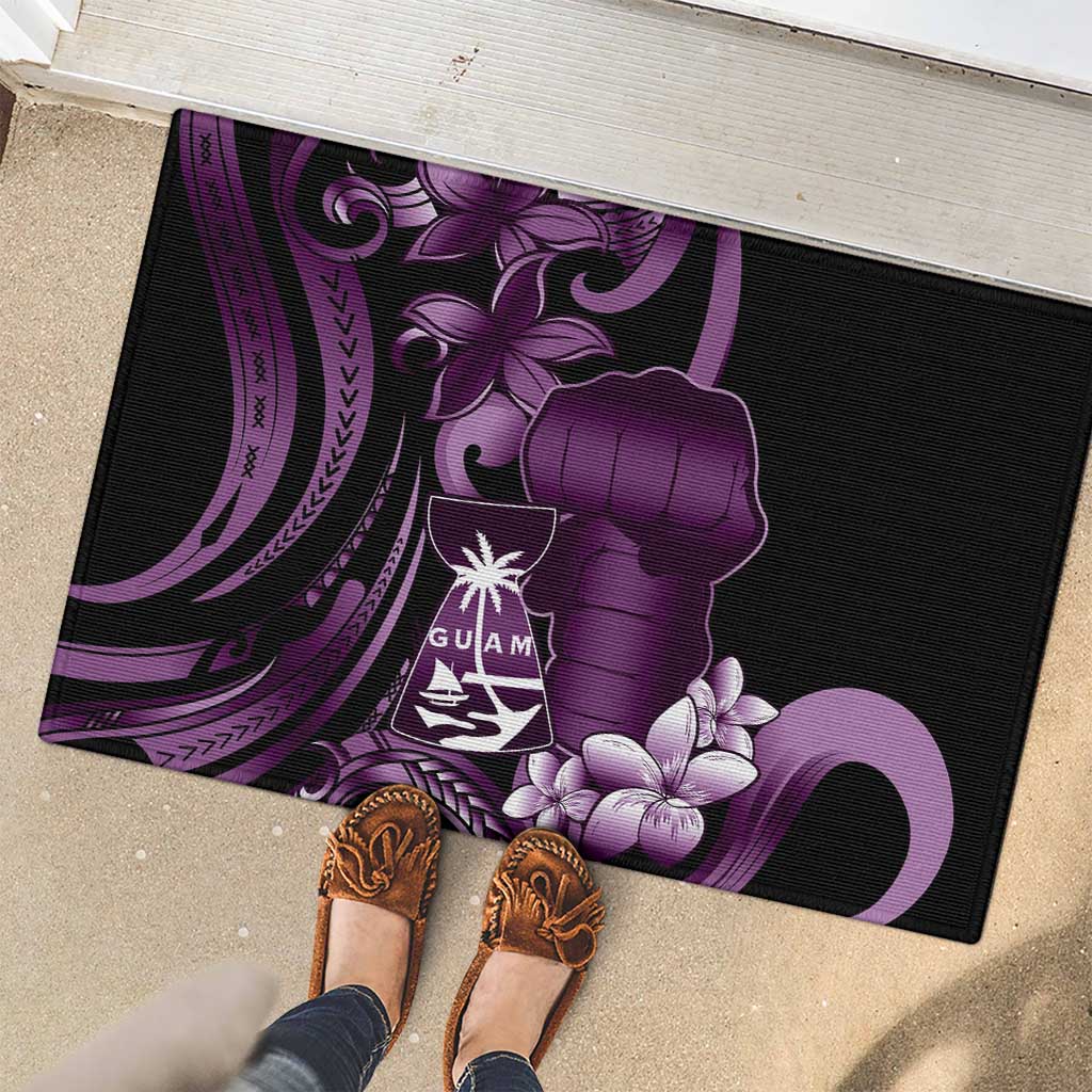 Purple Hafa Adai Guam Rubber Doormat Chamorro Latte Stone Hand With Plumeria