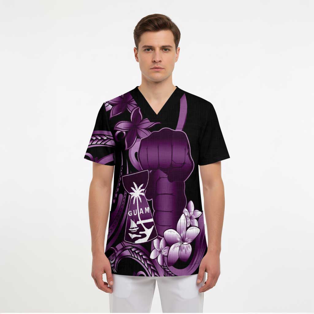 Purple Hafa Adai Guam Scrub Top Chamorro Latte Stone Hand With Plumeria LT14 - Polynesian Pride