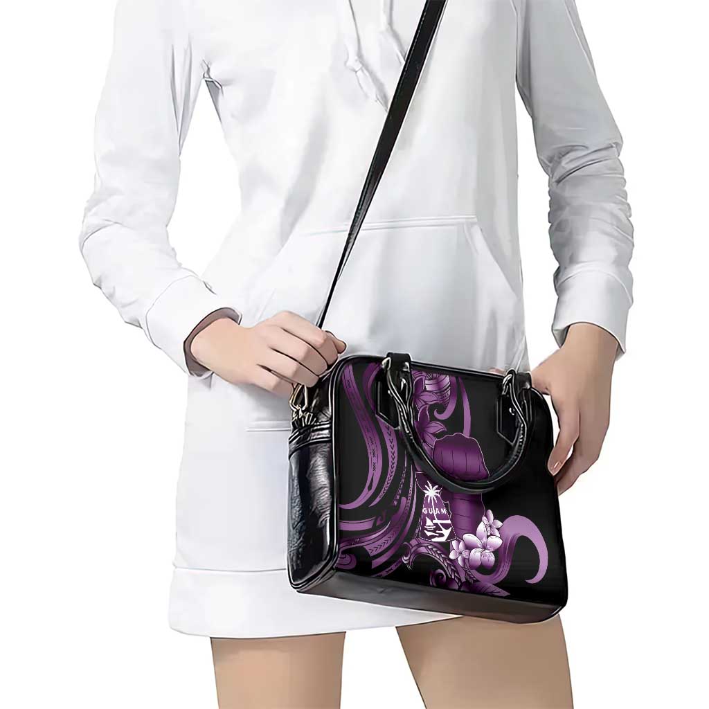 Purple Hafa Adai Guam Shoulder Handbag Chamorro Latte Stone Hand With Plumeria