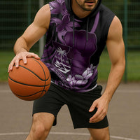 Purple Hafa Adai Guam Sleeveless Hoodie Chamorro Latte Stone Hand With Plumeria - Polynesian Pride