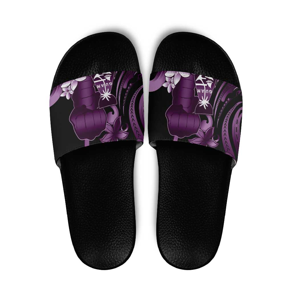 Purple Hafa Adai Guam Slide Sandals Chamorro Latte Stone Hand With Plumeria - Polynesian Pride