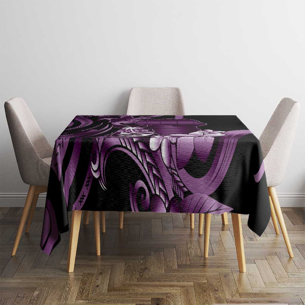 Purple Hafa Adai Guam Tablecloth Chamorro Latte Stone Hand With Plumeria