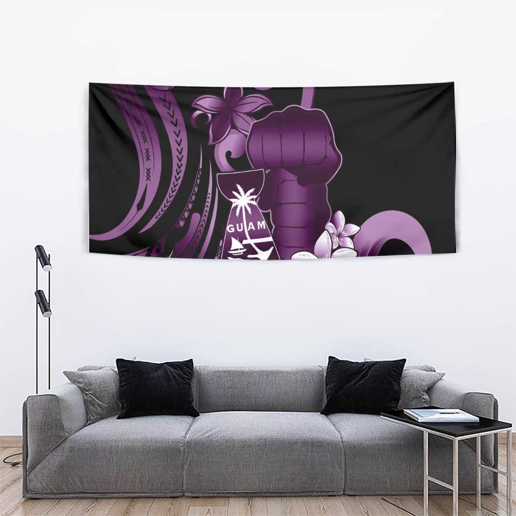 Purple Hafa Adai Guam Tapestry Chamorro Latte Stone Hand With Plumeria