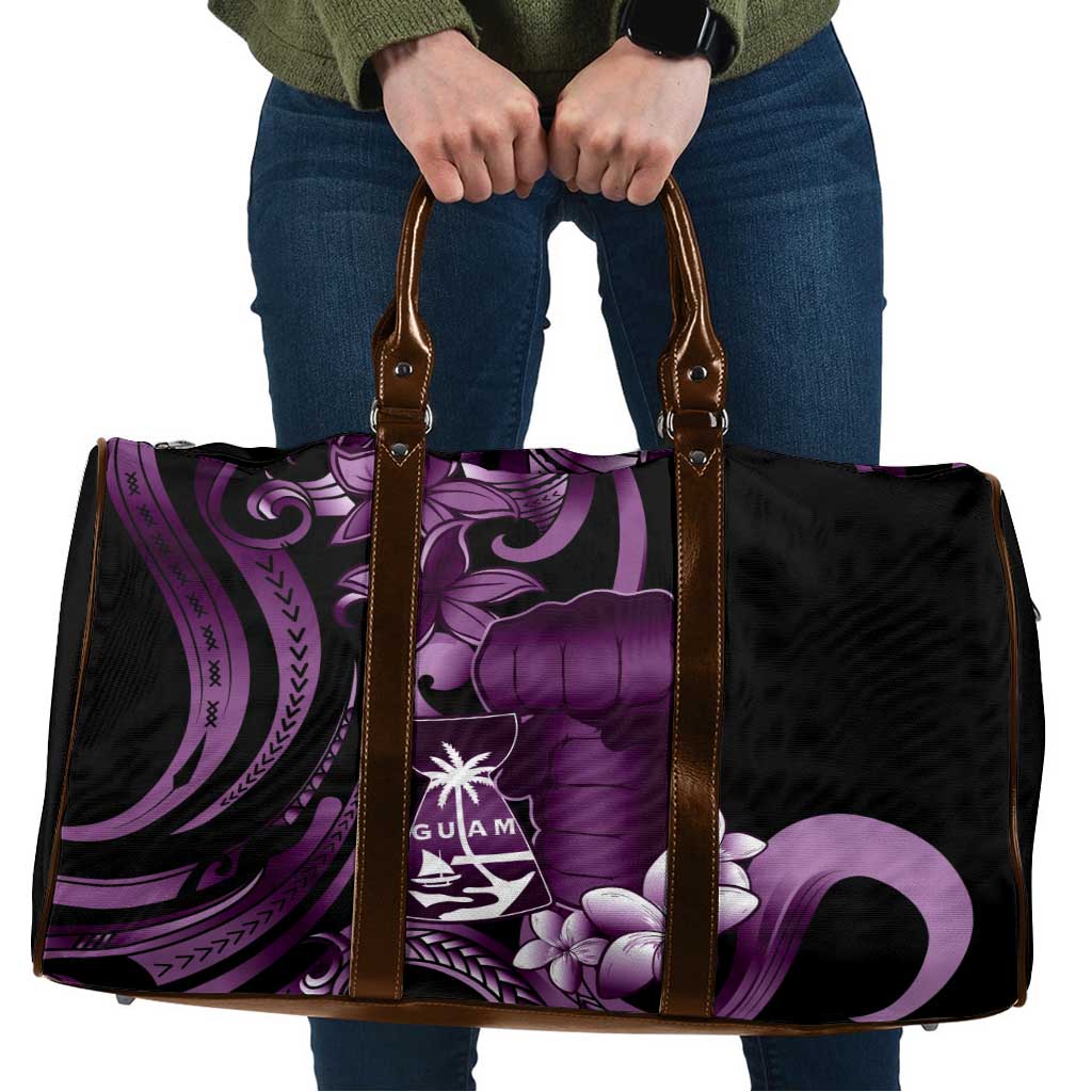 Purple Hafa Adai Guam Travel Bag Chamorro Latte Stone Hand With Plumeria - Polynesian Pride