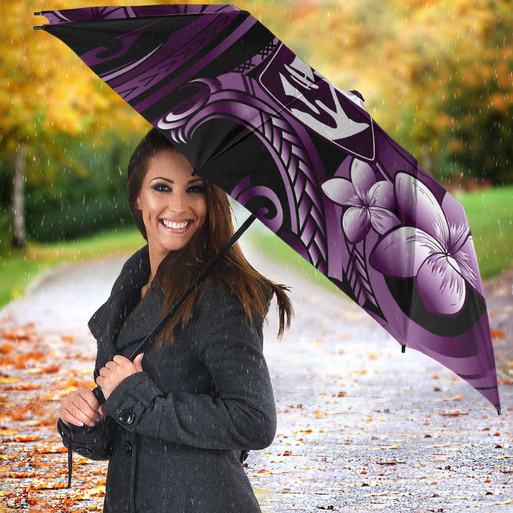 Purple Hafa Adai Guam Umbrella Chamorro Latte Stone Hand With Plumeria - Polynesian Pride