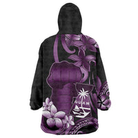 Purple Hafa Adai Guam Wearable Blanket Hoodie Chamorro Latte Stone Hand With Plumeria