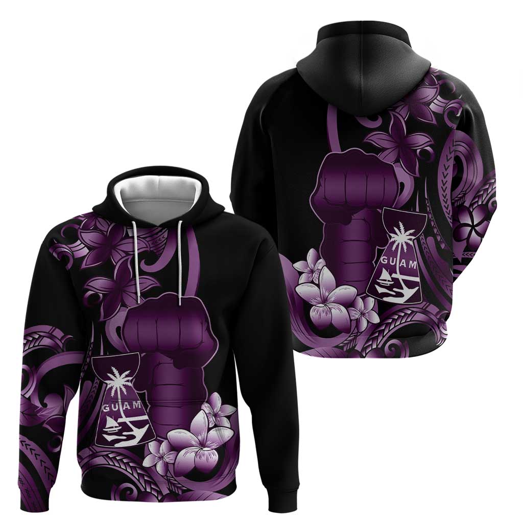 Purple Hafa Adai Guam Zip Hoodie Chamorro Latte Stone Hand With Plumeria