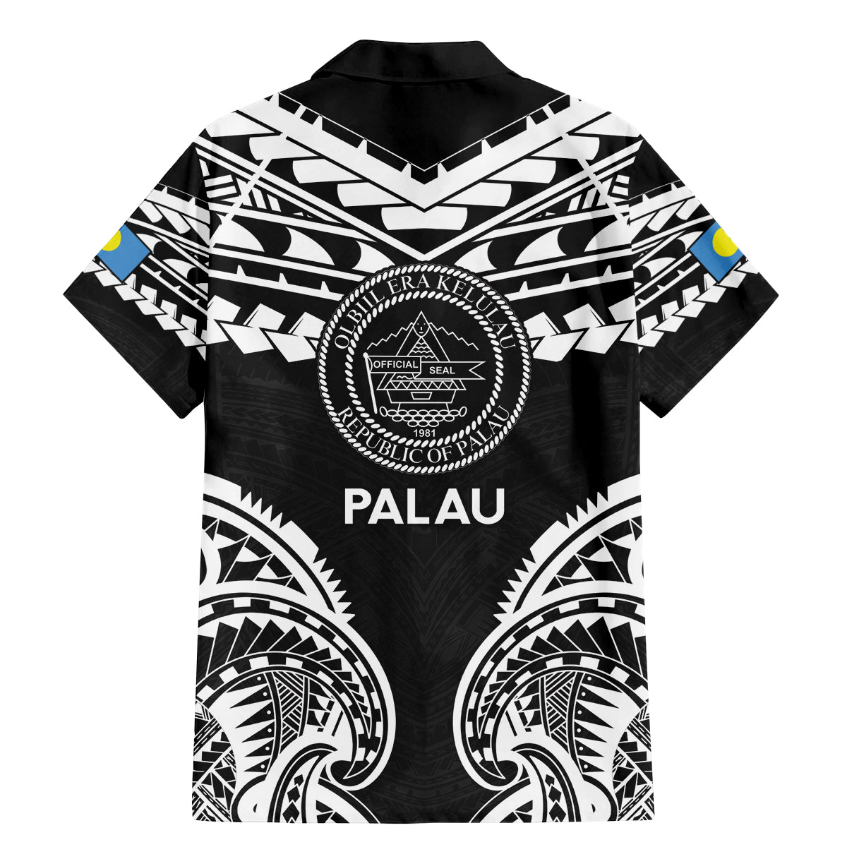 Palau Constitution Day Family Matching Mermaid Dress and Hawaiian Shirt Belau Seal With Polynesian Pattern - Black
