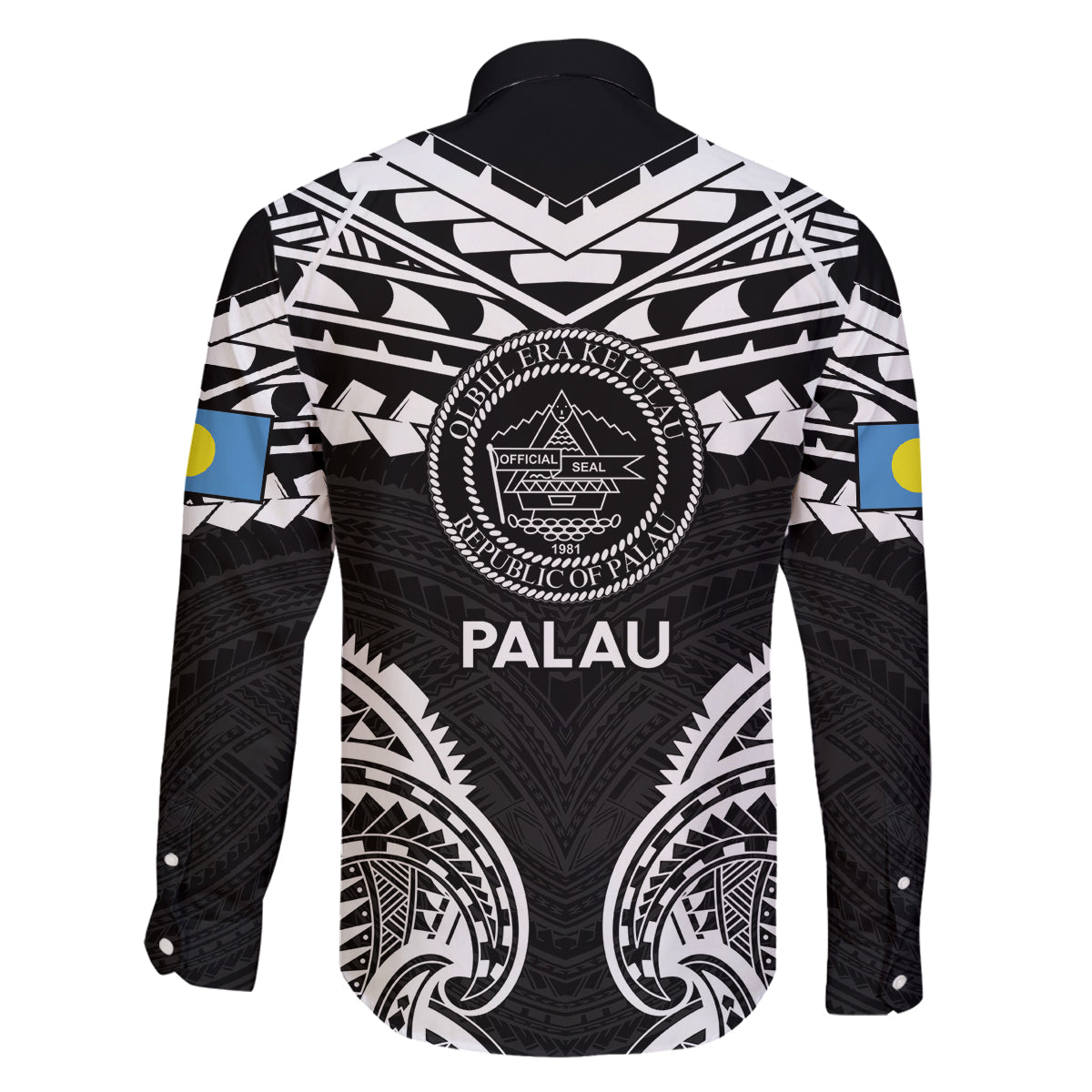 Palau Constitution Day Family Matching Mermaid Dress and Hawaiian Shirt Belau Seal With Polynesian Pattern - Black