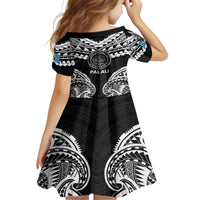 Palau Constitution Day Family Matching Off Shoulder Short Dress and Hawaiian Shirt Belau Seal With Polynesian Pattern - Black