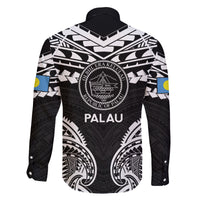 Palau Constitution Day Family Matching Off Shoulder Short Dress and Hawaiian Shirt Belau Seal With Polynesian Pattern - Black