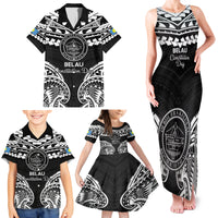 Palau Constitution Day Family Matching Tank Maxi Dress and Hawaiian Shirt Belau Seal With Polynesian Pattern - Black
