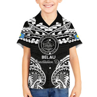 Palau Constitution Day Kid Hawaiian Shirt Belau Seal With Polynesian Pattern - Black