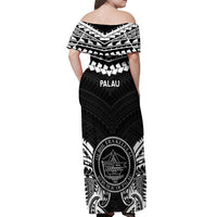 Palau Constitution Day Off Shoulder Maxi Dress Belau Seal With Polynesian Pattern - Black