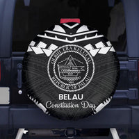 Palau Constitution Day Spare Tire Cover Belau Seal With Polynesian Pattern - Black