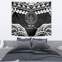 Palau Constitution Day Tapestry Belau Seal With Polynesian Pattern - Black