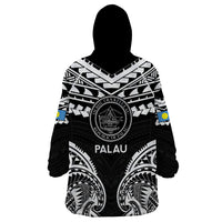 Palau Constitution Day Wearable Blanket Hoodie Belau Seal With Polynesian Pattern - Black