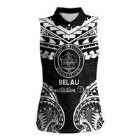 Palau Constitution Day Women Sleeveless Polo Shirt Belau Seal With Polynesian Pattern - Black