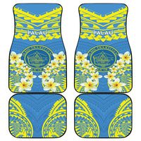 Palau Constitution Day Car Mats Belau Seal With Frangipani Polynesian Pattern - Blue