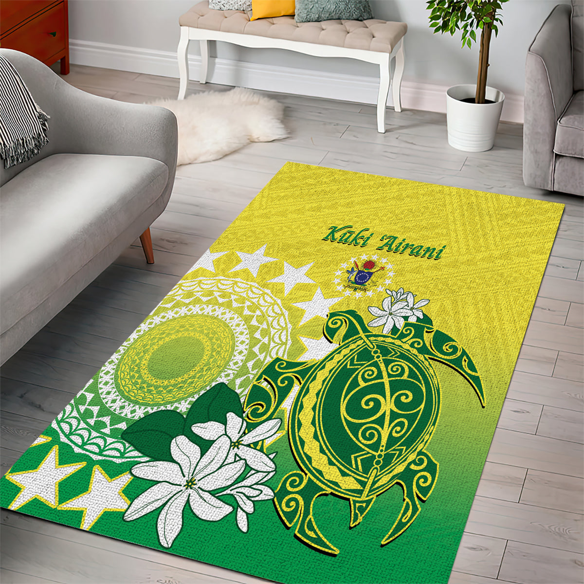Cook Islands Independence Day Area Rug Kuki Airani Tiare Maori Polynesian Pattern - Green