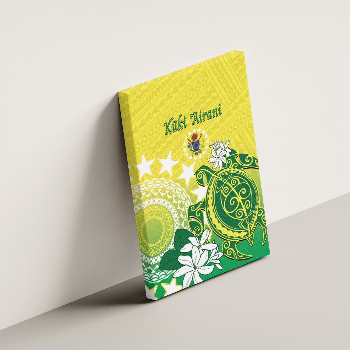 Cook Islands Independence Day Canvas Wall Art Kuki Airani Tiare Maori Polynesian Pattern - Green
