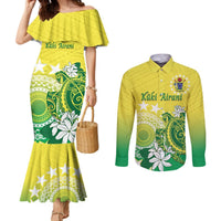 Cook Islands Independence Day Couples Matching Mermaid Dress and Long Sleeve Button Shirt Kuki Airani Tiare Maori Polynesian Pattern - Green LT14 Green - Polynesian Pride