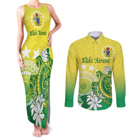 Cook Islands Independence Day Couples Matching Tank Maxi Dress and Long Sleeve Button Shirt Kuki Airani Tiare Maori Polynesian Pattern - Green LT14 Green - Polynesian Pride