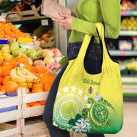 Cook Islands Independence Day Grocery Bag Kuki Airani Tiare Maori Polynesian Pattern - Green