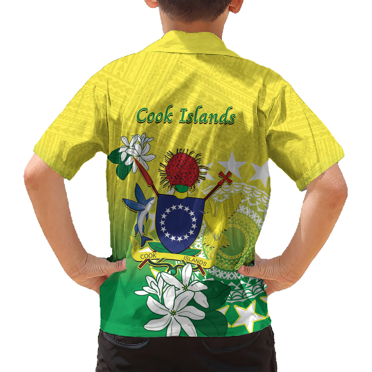 Cook Islands Independence Day Kid Hawaiian Shirt Kuki Airani Tiare Maori Polynesian Pattern - Green LT14 - Polynesian Pride